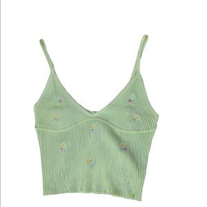 Green Floral Cropped Tank